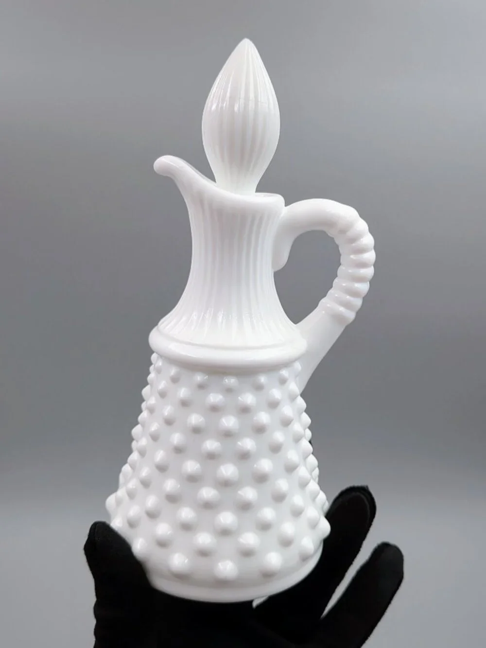 Vintage Fenton White Milk Glass Hobnail Cruet - Cottagecore Modern Farmhouse